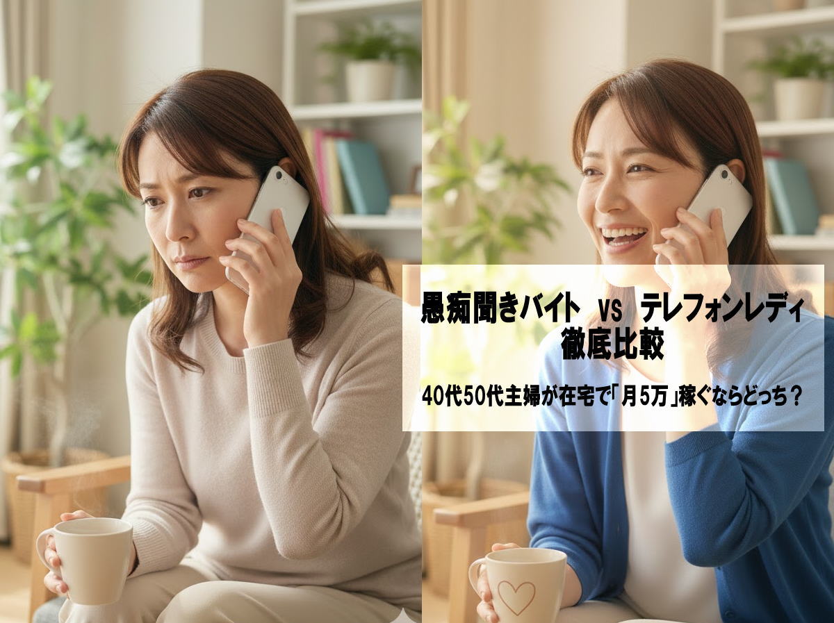 愚痴聞きバイトvsテレフォンレディを徹底比較！40代50代主婦が在宅で「月5万」稼ぐならどっち？